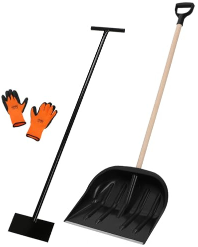 KOTARBAU® Juego de pala de nieve con mango de madera, 137 cm, rasqueta de hielo 119 x 20 cm + guantes cálidos quitanieves pala nieve pala nieve pala coche con mango pala con mango