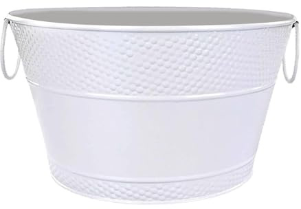 LOVIVER Soporte de bañera de hierro galvanizado con cubo de hielo con mango de transporte recipiente de contenedor de metal de almacenamiento de bebidas para, Blanco