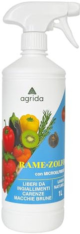 Agrida RAME + ZOLFO con Microelementi - 1L | Trattamento Naturale per Piante | Contro Ingrandimenti, Carenze e Macchie Brune | Spray Pronto all’Uso