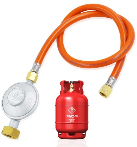 Lotvic Druckminderer 50mbar, 150 cm Gasschlauch mit druckminderer Set, Gas Niederdruckregler für Gasgrils, Camping, Picknicks, Grillpartys, Schraubanschlüssen 1/4 Links