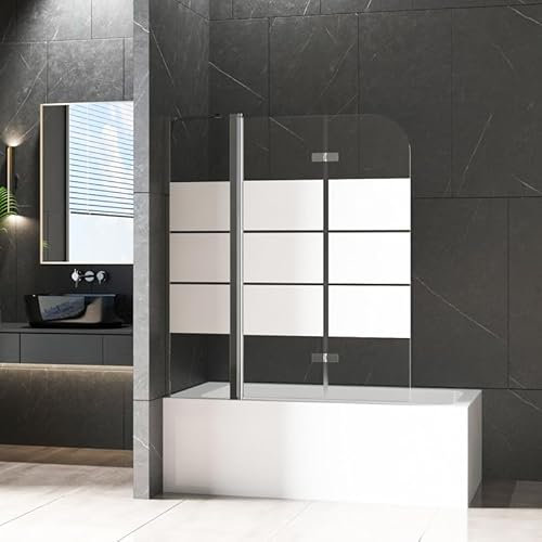 WDWRITTI Duschwand für Badewanne 160x140cm 3-teilig Badewannenaufsatz, Gestreift Faltbar Duschabtrennung mit Festteil 180°, Badewannenfaltwand aus 6mm ESG Sicherheitsglas in Silber Alu