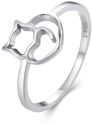 Kerraom 925 Sterlingsilber Katzenring für Damen - Zierlicher & stapelbarer Schmuckring, Hypoallergen, Geschenk für Katzenliebhaber, Töchter & Enkelinnen