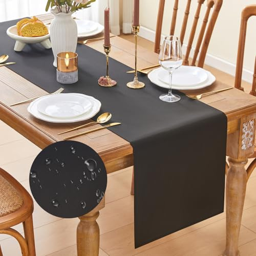 GUJOXILA Modern Tischläufer Schwarz Wasserabweisend Halloween Herbst | Outdoor Drinnen Tischläufer Abwaschbar Leinenoptik Esstisch Tisch Dekoration für Hochzeiten Urlaub Party Dekor 40 x 180 cm