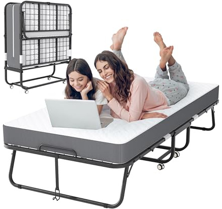 INTERGREAT Folding Bed, 75 x 38 Twin Size Frame, Folding Bed with 5-inch Memory Foam Mattress, Metal Foldable Twin Bed for Adults, Space Saving Portable Roll Away Beds for Easy Storage
