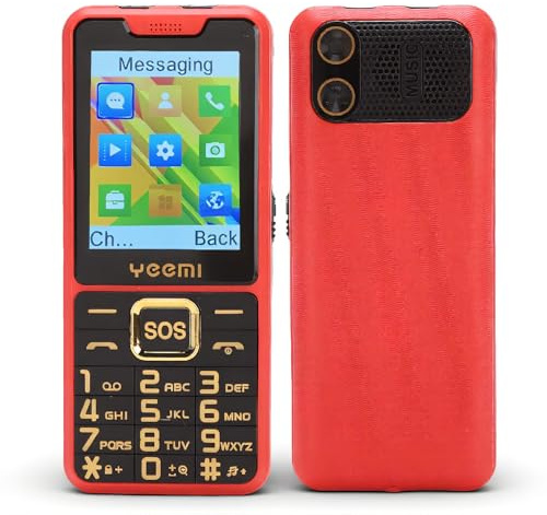 YUEHISY Téléphone Mobile Senior avec Lampe de Poche, Téléphone Illcoked 4G Ultra Slim avec Affichage de Couleur HD de 2,6 Pouces, Double Sim, Boutons SOS, Haut-Parleur Fort (Rouge)