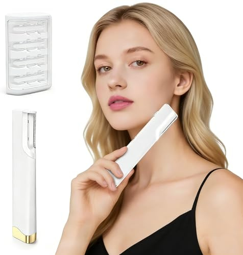AURIVEE Afeitadora Dermaplane Sónica，Depiladora Facial 3 Velocidades Recargable para Mujeres con Luz LED & 5 Cuchillas Repuesto - Removal Suave Vello Melocotón & Exfoliación, Carga USB