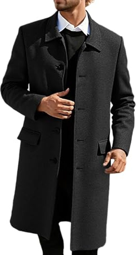 Generisch Winter Coat Men's Wool Coat Slim Fit Coat Winter Trench Coat Vintage Wind Jacket Business Men's Coat Plain Winter Jacket Autumn Coat Thick Duffle Coat Caban Jacket, black, L