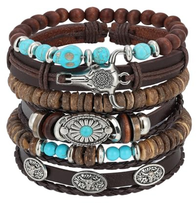 Eigso Punk Leder Nieten Armbänder für Männer Frauen Vintage geflochtene Lederarmband für Mann Frau
