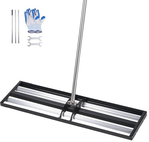 VEVOR Rastrillo Nivelador de Césped con Rodillos, 914 x 254 mm, Rastrillo de Nivelación de Césped, Mango Giratorio, Accesorios Incluidos, Acero, Herramienta para Arena Tierra de Jardín Campo de Golf
