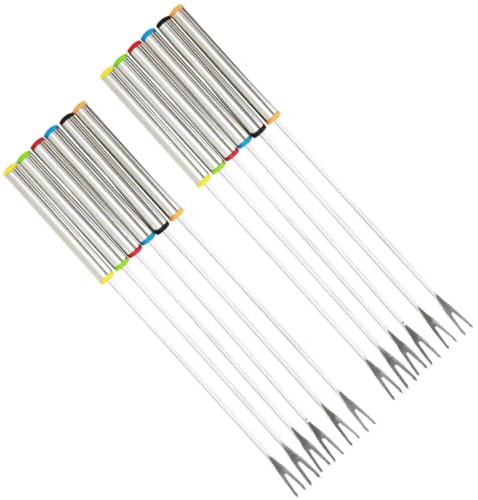 MAGICLULU Forchette per Fonduta in Acciaio Inox 12 Pezzi Set Colorato da 24 Cm Manico Resistente al Calore, Forchette da Frutta e Dessert per Feste e Uso Quotidiano Colore Colore Casuale