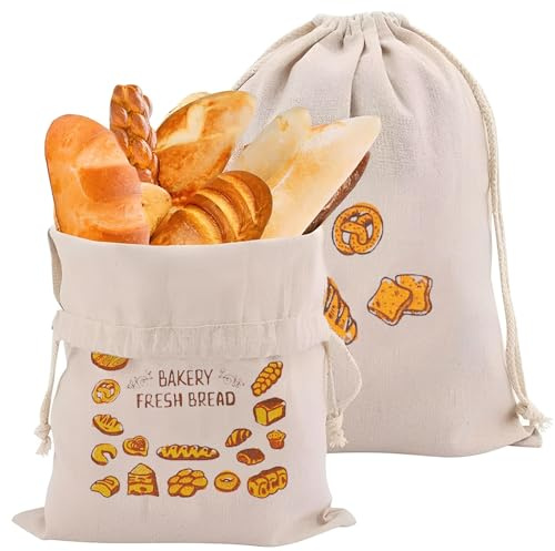 2 Piezas Paneras para Guardar el Pan, Bolsa Pan Tela, Bolsas de Pan Reutilizables, Bolsa Pan, Bolsas de Tela, Bolsas de Lino con Cordón, 30 × 38 cm, para Pan Verduras Frutas Nueces
