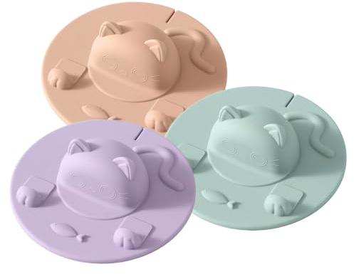 Batum Silicone Tea Bag Holder Cute Cat Design 4 Inch Dustproof Cup Lid Heat Resistant Coffee Topper Reusable Gift for Cat Lovers Dishwasher (Pack Of 3)