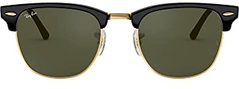 Ray-Ban Unisex RB3016 Clubmaster Square Sunglasses, Black On Gold/G-15 Green, 51 mm