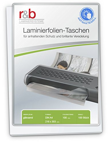 NEU Laminierfolien A4- Antibakterielle Oberfläche, 100 Stück Premium Heiß-Laminierfolien gegen das Haften von Vieren und Bakterien, (216 x 303 mm) in 2x 100 MIC - Wasserfest, unzerreißbar in Glänzend