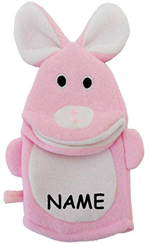 alles-meine.de GmbH 3-D Effekt Waschhandschuh/Handpuppe - süßer Hase - incl. Name - Mund bespielbar - für Kinder & Erwachsene - Handspielpuppe/Waschhandschuhe - Handpup..