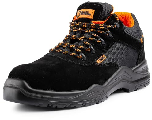 Black Hammer Composite Toe Safety Trainers for Men Lightweight with Midsole Protection S1P SRC 1557 (7 UK) Black