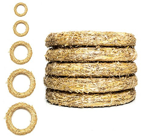 DekoPrinz® Straw Wreaths, Pack of 5, 25 cm Diameter, 4 cm Thick, Straw Romans, Door Wreath, Decorative Wreath, Blank Wreath, Straw Ring