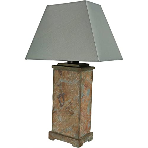 Sunnydaze 24 Modern Slate Outdoor Table Lamp with Gray Cotton Lampshade - Stone Table Lamp for Patio, Porch, Living Room or Nightstand - Ambient Lighting for Indoor & Outdoor Gatherings