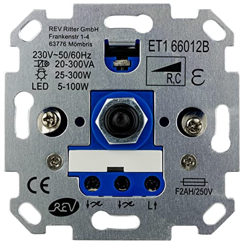 REV TECHNIK, LED Dimmer, Helligkeitsregler 5-300W, 230VAC, Trafo.: 20-300VA, Unterputz, silbern