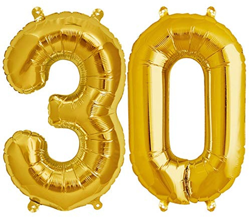 FUNXGO® Folienballon Zahl 30 Gold - Riesenzahl Ballon ca.100 cm - fliegt mit Helium - 30 geburtstag luftballon - Deko zum Geburtstage, Party, Hochzeiten - Ballon 30 Gold