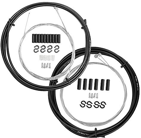 Gasea Câbles de Frein et Dérailleur Universel pour Vélo, Câble de Vitesse Frein Fil Avant Arrière Bicyclette, Noir, PVC + Acier inoxydable, Kit, 1 Ensemble