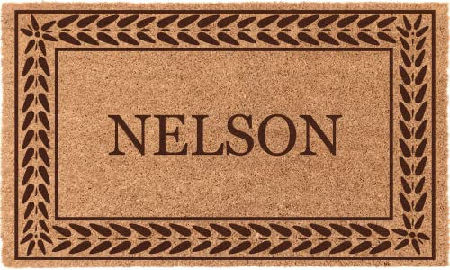 COCO MATS 'N MORE Brown Leafy Vines Bordered Personalized Coco Doormat 38 x 60 with Vinyl Backing | Welcome Mats for Front Door | Tough Coir Bristles Cleans Dirtiest Shoes | Made in USA
