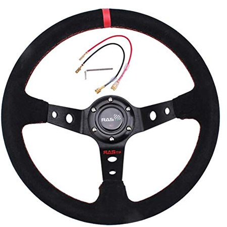 iSpchen Sportlenkrad Auto Rennlenkrad Sport Lenkräder, 6 Bolt Rally/Drift/Race/Drifting Racing Motorsport Lenkrad Universal 14 Zoll Wildleder Leder Lenkrad Rennsport,Rot