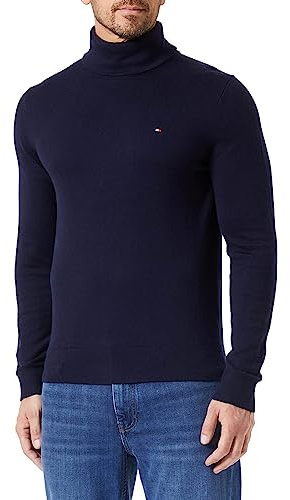 Tommy Hilfiger Herren Pullover Pima Cashmere Roll Neck mit Rollkragen, Blau (Desert Sky), L