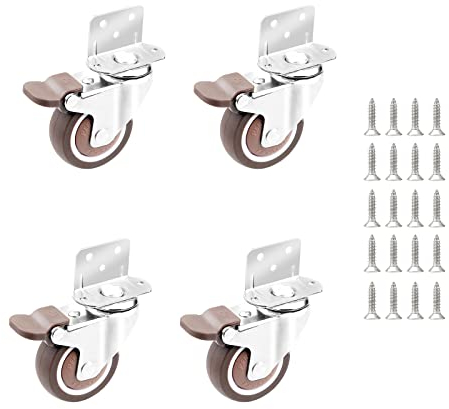 CPROSP 4er Möbelrollen mit Bremse, L-Typ Rollen Ø25MM, L Föimige Halterung Möbelrollen, Lenkrollen mit Bremse Gummiräder für Möbel