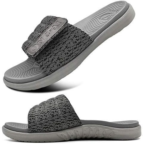 ONCAI Mens Sandals, Arch Support Sport Slides Open Toe Adjustable Straps Orthotic Cushioned Footbed for Plantar Fasciitis Rubber Soles Size 6.5-14