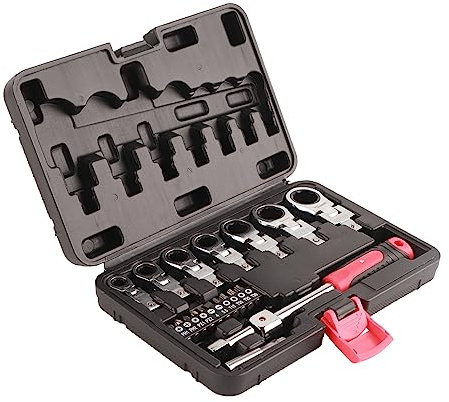 ViaGasaFamido 20Pcs Ratchet Wrench Set Interchangeable 180 Degree Rotating Flex Head Screwdriver Bit Kit with Storage Box Metric Sizes 8mm 10mm 12mm 13mm 14mm 17mm 19mm Chrome Vanadium Steel