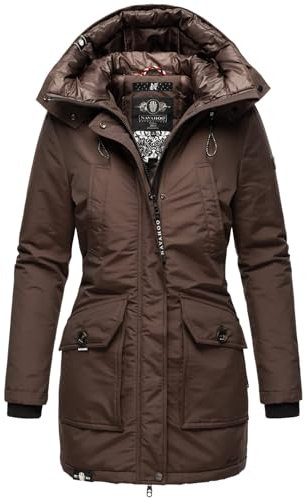 Navahoo Damen Winter Parka Jacke mit Stehkragen und Kapuze gefüttert B923 [B923-Blizzard-D-Choco-Gr.S]
