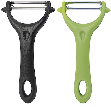 Redamancy Pelador, 2 Peladores Universales de Acero Inoxidable, Pelador Giratorio para Pelar y Cortar Verduras y Frutas (Negro, Verde)