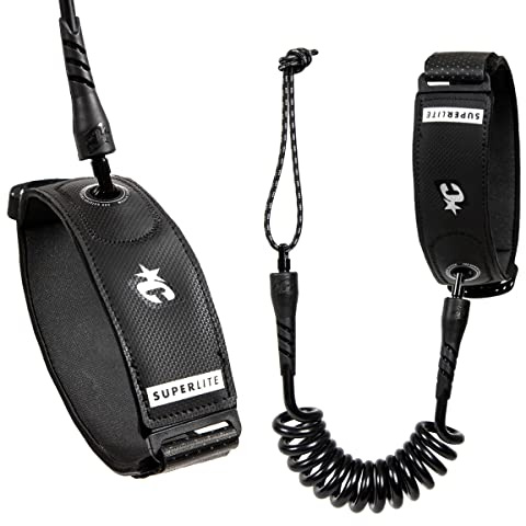 Creatures of Leisure Superlite Bicep, Surf Leash with Plug, Ultra-Light Construction, 1.2m Leash Length, 9/32 Inches Cord Thickness, Black Silver, S/M