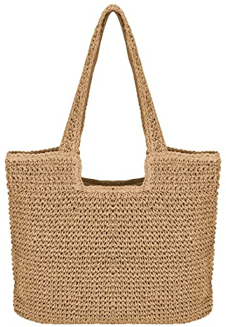 Kmbcove Stroh Handtasche Damen Sommer Strandtasche Handarbeit Umhängetasche Böhmische Schultertasche für Damen Urlaub Reise Täglicher Gebrauch (Braun)