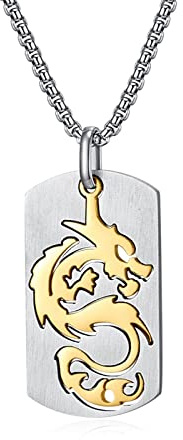 KnSam Edelstahl Y Herren Halskette, Anhänger Drachen Halskette Männer Erbskette für Männer-Schmuck, Gold, 60cm