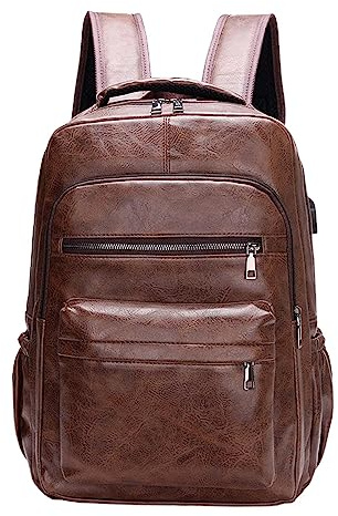 Baoblaze Zaino da viaggio da uomo, in pelle PU, con tasche multiple, resistente all'acqua, casual, per pesca, shopping, escursionismo, Caff