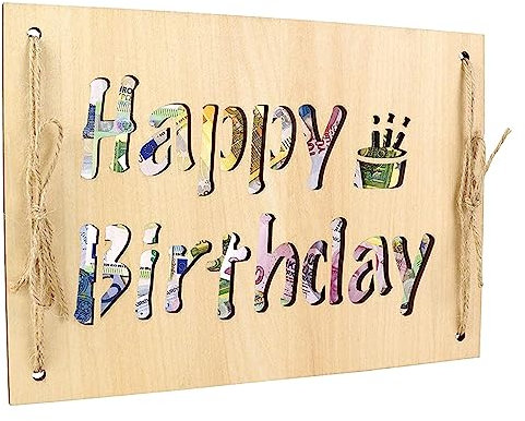 BUNIQ Geburtstagskarte aus Holz - DIY Geldverpackung dekorative Hohle Grußkarte - Leichte Hochzeitskarte für Partydekorationen, tragbare Souvenirkarte als Geschenk