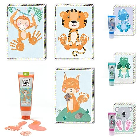 Miniwerk Bio Baby Abdruckset Orange 0-1,5 Jahre für Baby Handabdruck und Fußabdruck Erinnerung - Dekoration für Baby- & Kleinkinderzimmer - Meilensteinkarten - Abdruck Baby Hand und Fuß Set