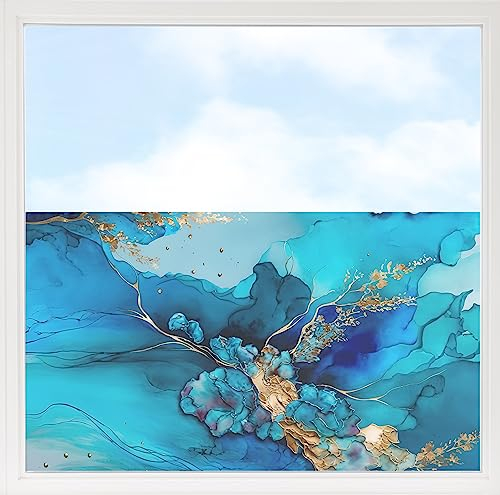 GRAZDesign Fensterfolie Blickdicht Sichtschutz, Sichtschutzfolie Fenster, Glastüren, Duschkabine, Milchglasfolie Bedruckt mit Motiv Marmor türkis, grau, Gold 100x57cm