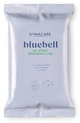 DYMACARE Bluebell No Rinse Shampoo Cap | Skölj fri duschmössa som schampo och villkor | PH balanserad vattenlös hårtvätt | 1 keps