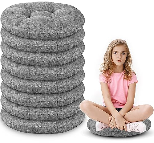 Fumete 8 Pcs Round Floor Cushions for Classroom Kids,Gray