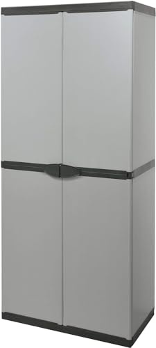 2-dörrars garderob | Kvastskåp | Radio för inomhus- och utomhusbruk | Högskåp | Vertikalt skåp | Verktygsskåp | PVC-skåp 68 x 39,5 x 168 cm, grå