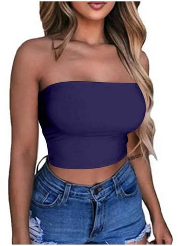 KOG Outlet Amazon Bandeau Top Damen Crop Tops Sexy Tube Top Frauen Sommer Schulterfreies Oberteil Push up Bustier Bauchfreies Trägerloses Top ärmellos Korsett Prime Lila L