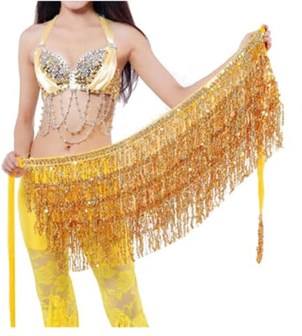 Bauchtanz Hüftschal Frauen Sexy Bauchtanz Hüfttuch Zubehör Gürtel Rock Mit Gold Bauchtanz Ton Münzen Taille Kette Wrap Erwachsene Tanz Zubehör (Color : Golden)
