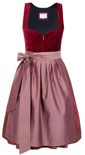 Edelnice Trachtenmode Exklusives Designer Midi Dirndl Lilly Samt rot inkl. Dirndlschürze Gr. 32-54 (32)