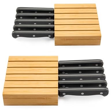 2pcs Inserto Portacoltelli da Cassetto in Bambù, Porta Posate Cucina Cassetto per 10 Coltelli, Porta Utensili per Cassetto, Cassetto Ceppo Coltelli da Cucina, Blocco Portacoltelli da Cucina Vuoto