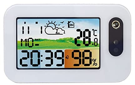 Estación meteorológica con pluviómetro Dormitorio estudio de escritorio LCD Pantalla de color Digital Alarm Reloj, Pretende tiempo Tiempo Temperatura y Humedad Calendario Reloj electrónico Inalámbrico