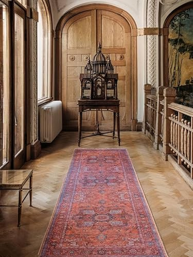 RugVista Georgia Oriental Teppich, 80 x 300 cm, Rot/Blau | Orientalische, Rechteckig, Mittlerer Stapel, Maschinenwäsche, Oeko-Tex 100, Wohnzimmer, Schlafzimmer, Diele