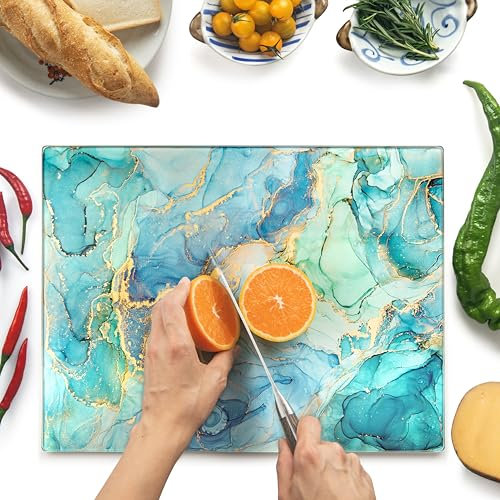 Tabla de cortar de cristal 40 x 30 cm: protector de encimera de cristal para cocinas - Duradero, higiénico - Resistente a los arañazos, resistente al calor, fácil de limpiar - Turquesa